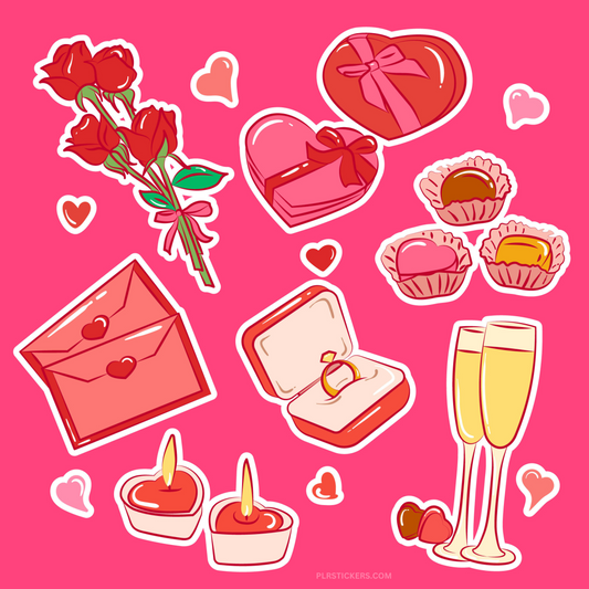 Sheet of 11 Printable Mixed Valentine's Day Stickers