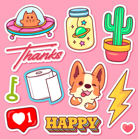 Sheet of 11 Printable Mixed Stickers
