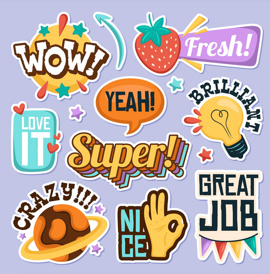 Sheet of 10 Printable Mixed Word Stickers