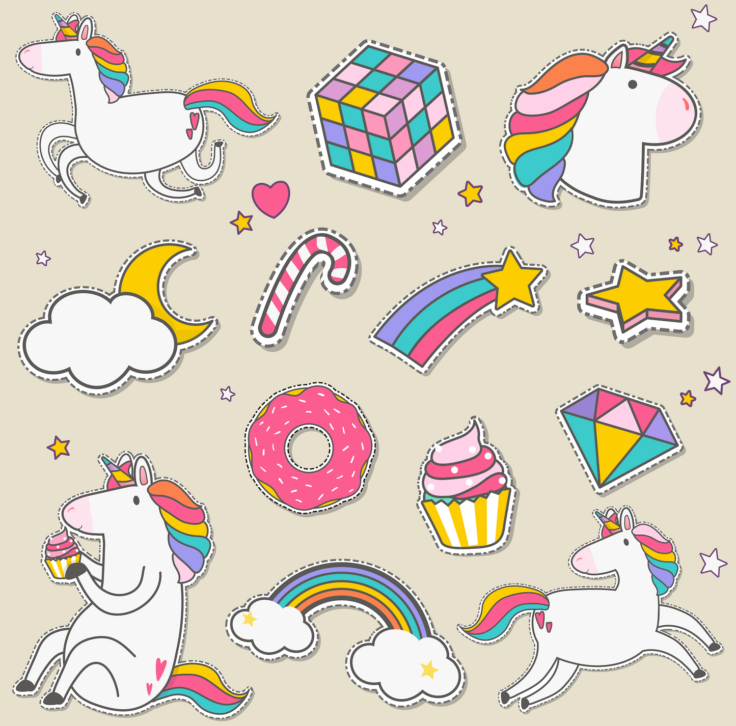 Sheet of 13 Printable Unicorn Stickers