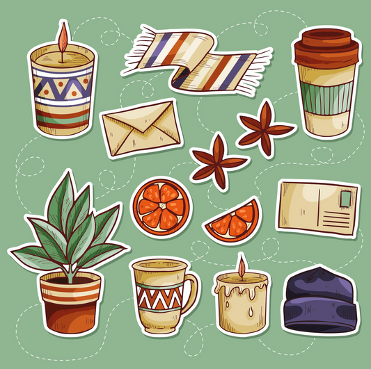 Sheet of 12 Printable Cozy Stickers