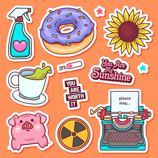 Sheet of 10 Printable Mixed Stickers