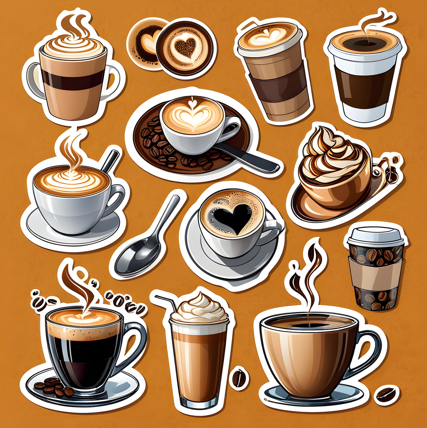 Sheet of 13 Printable Coffee Lover Stickers