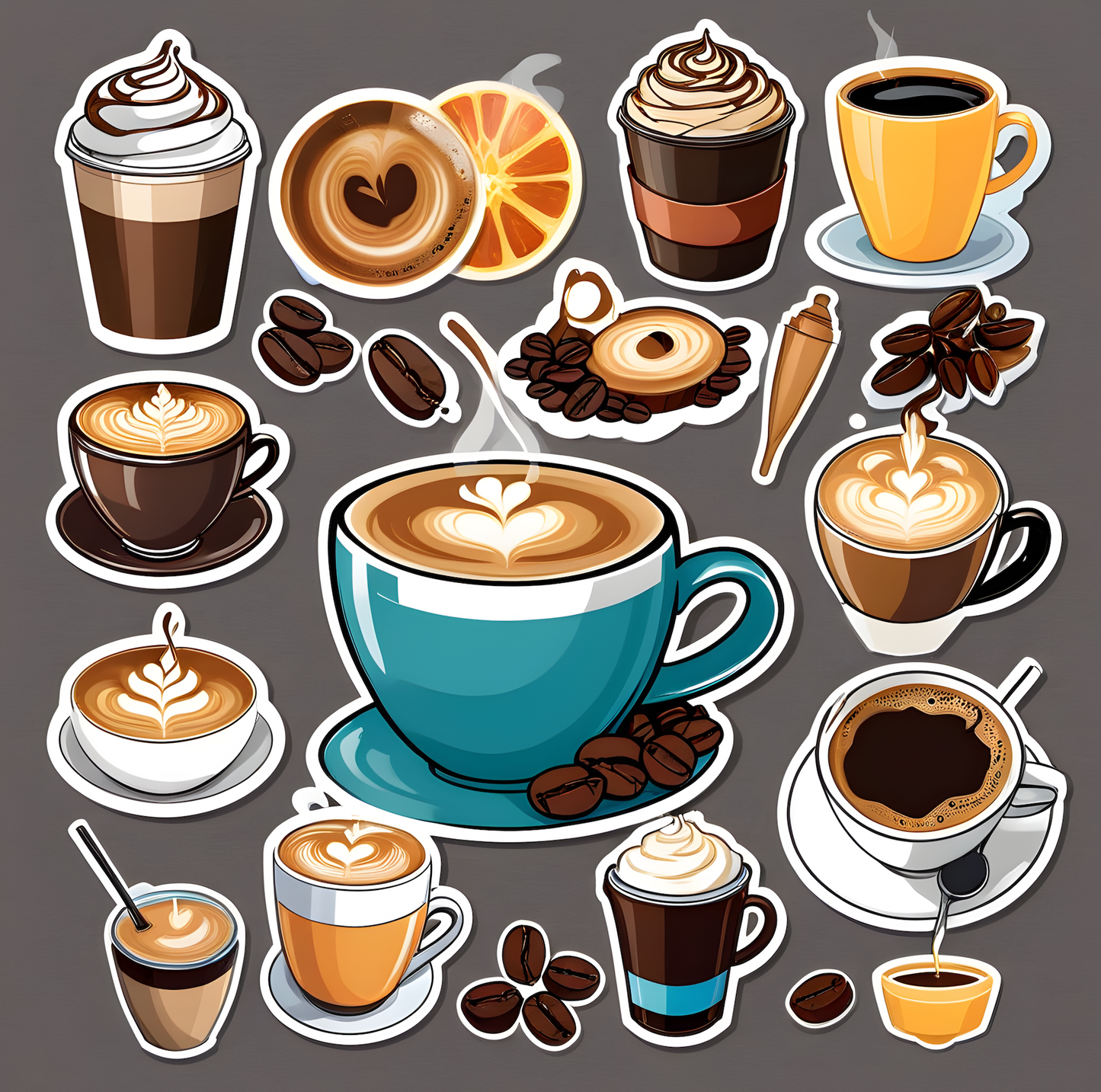 Sheet of 19 Printable Coffee Lover Stickers - Version 2