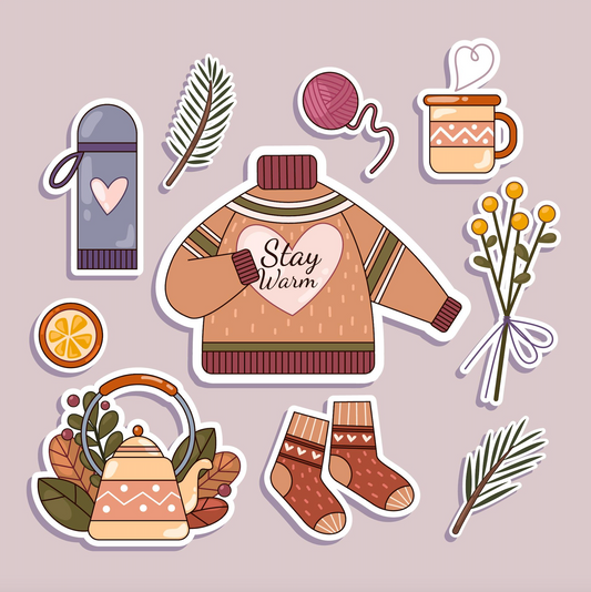 Sheet of 10 Printable Cozy Stickers