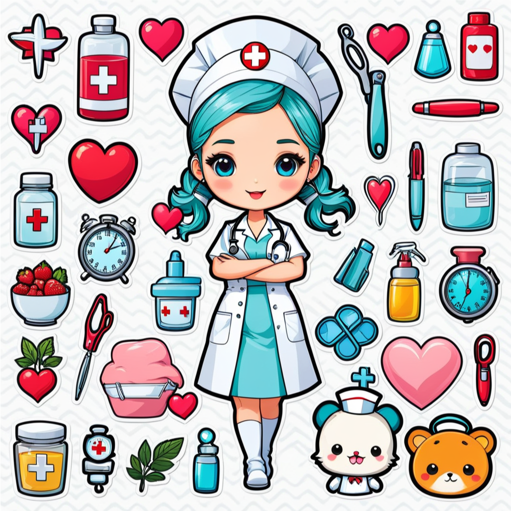 Sheet of 30 Printable Cute Nursing Stickers